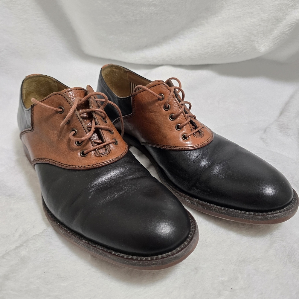 Johnson & Murphy Mens Two Toned Black Brown Lace Up Oxford Dress Shoes Sz 9.5 M